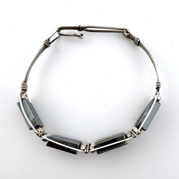 Vintage Sterling Silver Agate and Hematite Bracelet – 7" Artisan Design - Picture 14 of 15